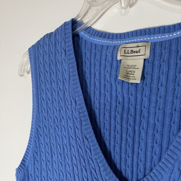 L.L. Bean vintage blue pullover crochet cotton v-neck sweater vest large - Picture 2 of 3